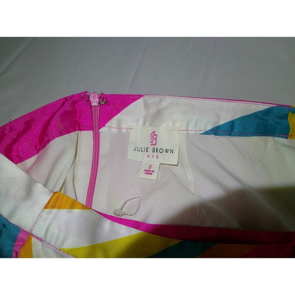 Julie Brown‎ NYC Geometric Stripe Skort Women Size 2 Pink Yellow Blue - Picture 3 of 3